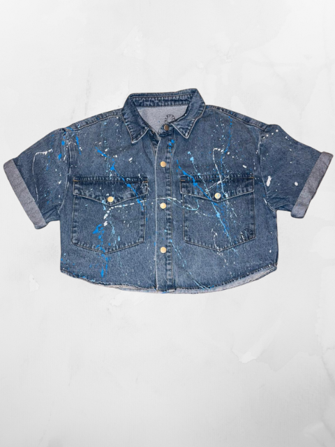 Hand-Painted Denim Jacket-Evil eye (Dark blue)