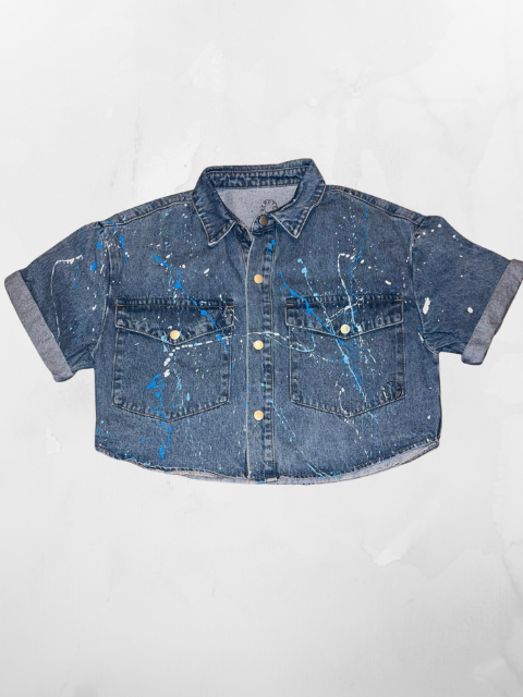 Hand-Painted Denim Jacket-Evil eye(light blue)