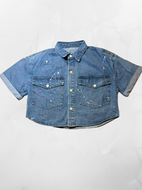 Hand-Painted Denim Jacket-Evil eye (purple-pink)