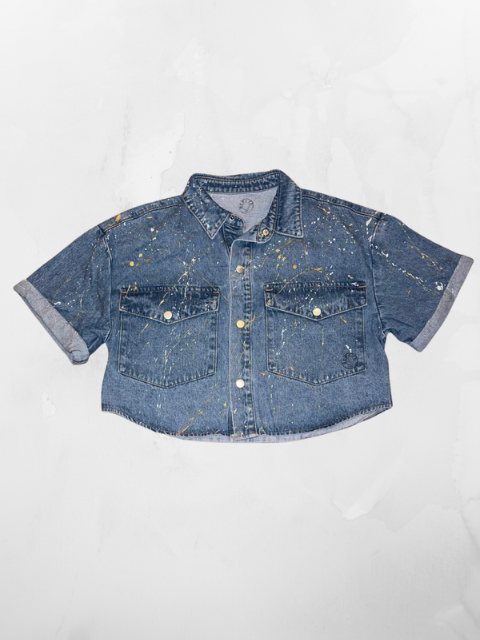 Hand-Painted Denim Jacket- Evil eye (Shimmer gold)