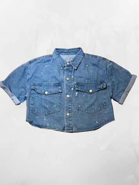 Hand-Painted Denim Jacket-Evil eye (Light green)